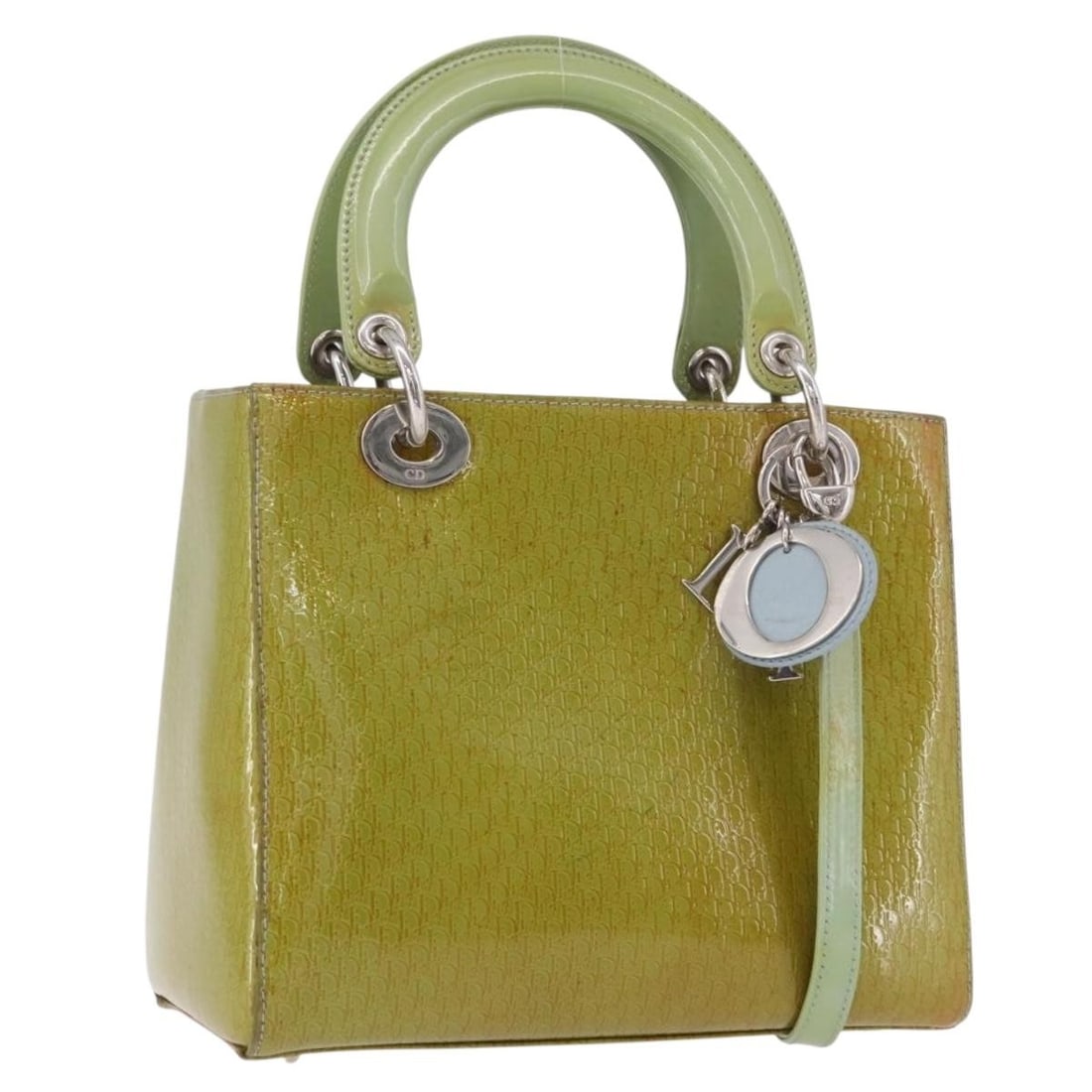Christian Dior Cannage 2 Way Enamel Handbag Green Silver: Christian Dior Cannage 2 Way Enamel Handbag Green Silver Christian Dior Canage handbag in green and silver enamel, made in Italy. This women's hand bag features a 2-way design and comes with a shoulde