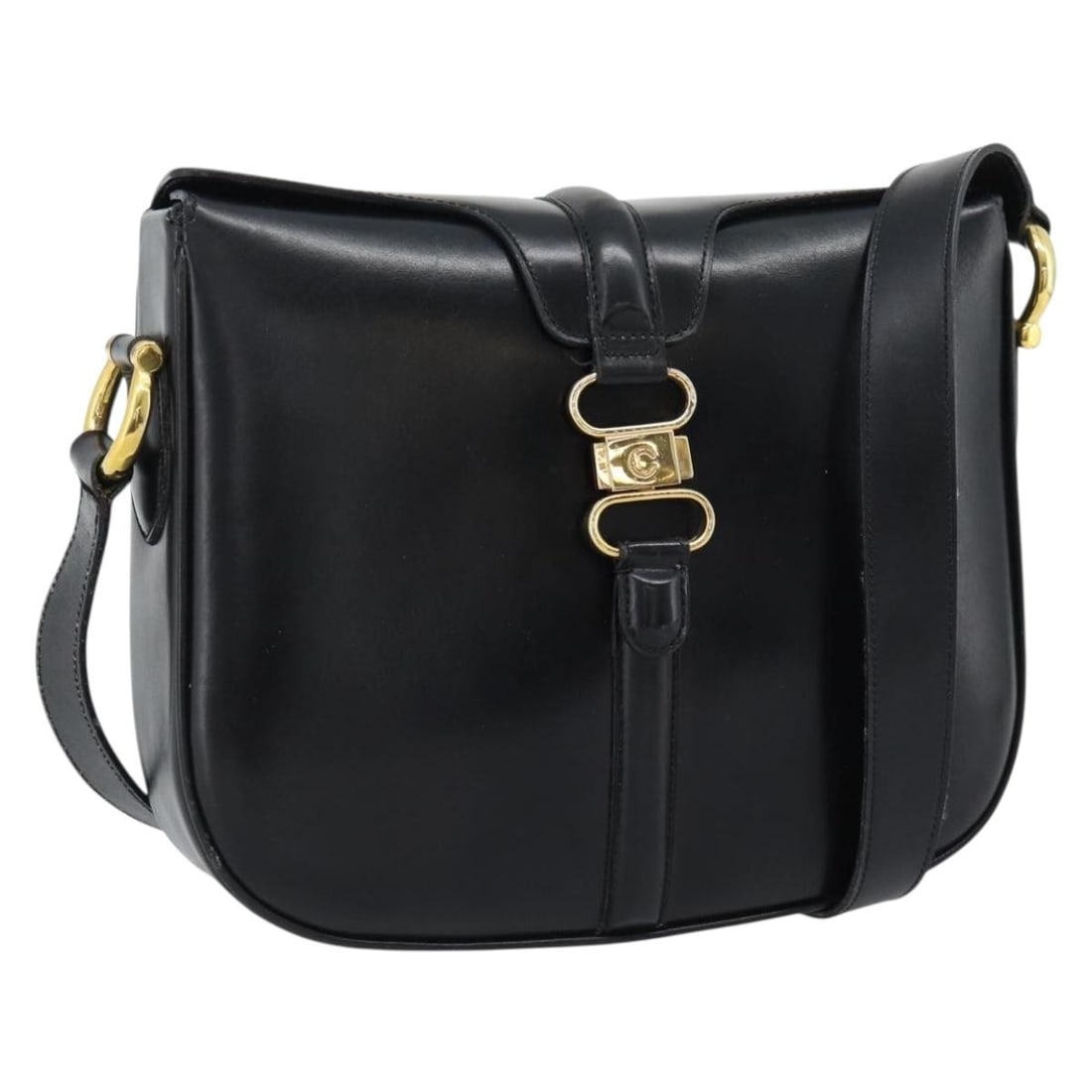 CELINE black leather shoulder bag with gold tone hardware: CELINE black leather shoulder bag with gold tone hardware CELINE shoulder bag in black and gold leather, made in Italy. The bag has a shoulder strap with an approximate drop of 14.2-15.4 inches (36-39