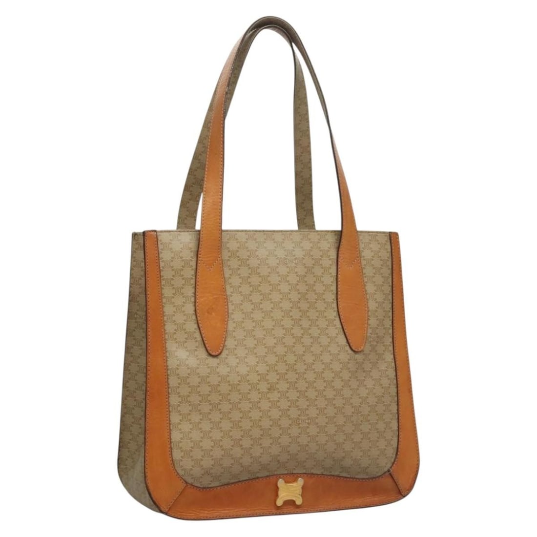 Celine Macadam Beige Gold Canvas Women's Tote Bag Italy: Celine Macadam Beige Gold Canvas Women's Tote Bag Italy This is a CELINE Macadam canvas tote bag in beige and gold tones. The bag features the signature Macadam canvas exterior with dual top handles. 
