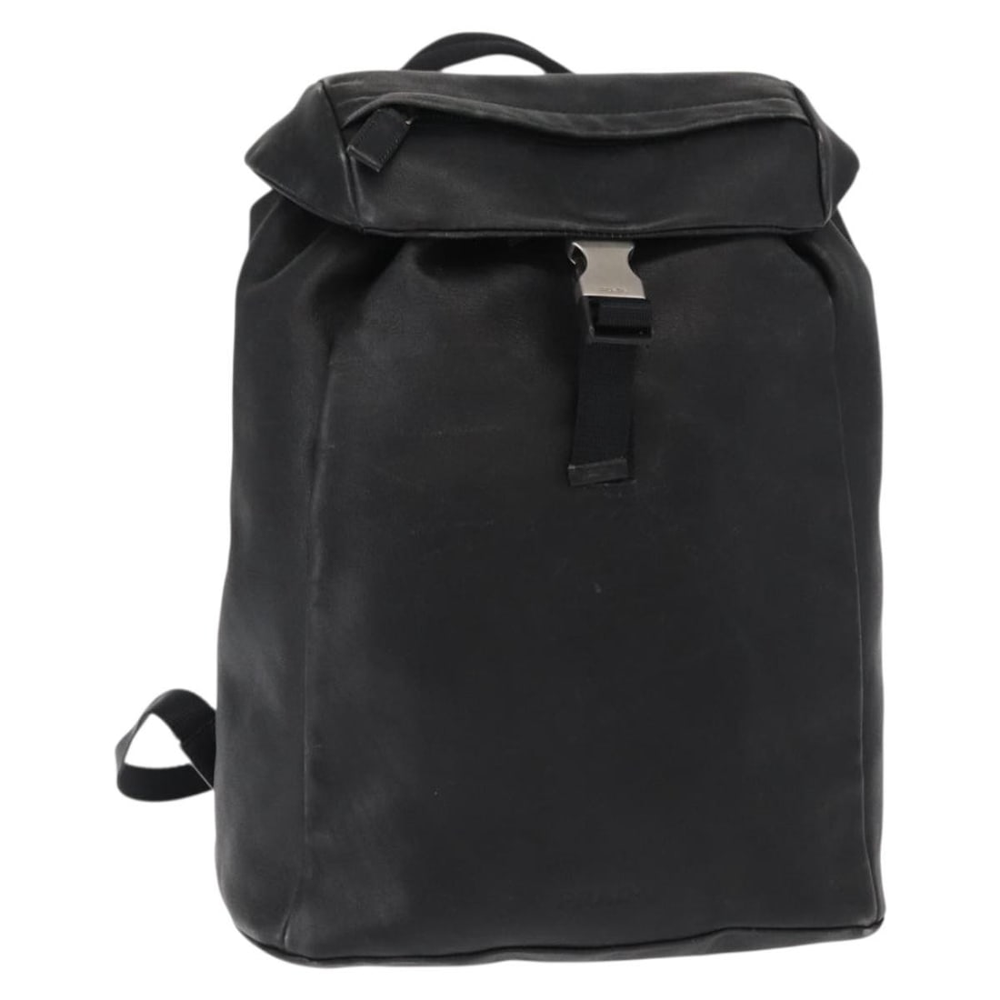 Black Leather Backpack PRADA Silver Tone Hardware Made in Italy: Black Leather Backpack PRADA Silver Tone Hardware Made in Italy This PRADA backpack is crafted in black leather with silver-tone hardware and a classic backpack style. It was made in Italy and measure
