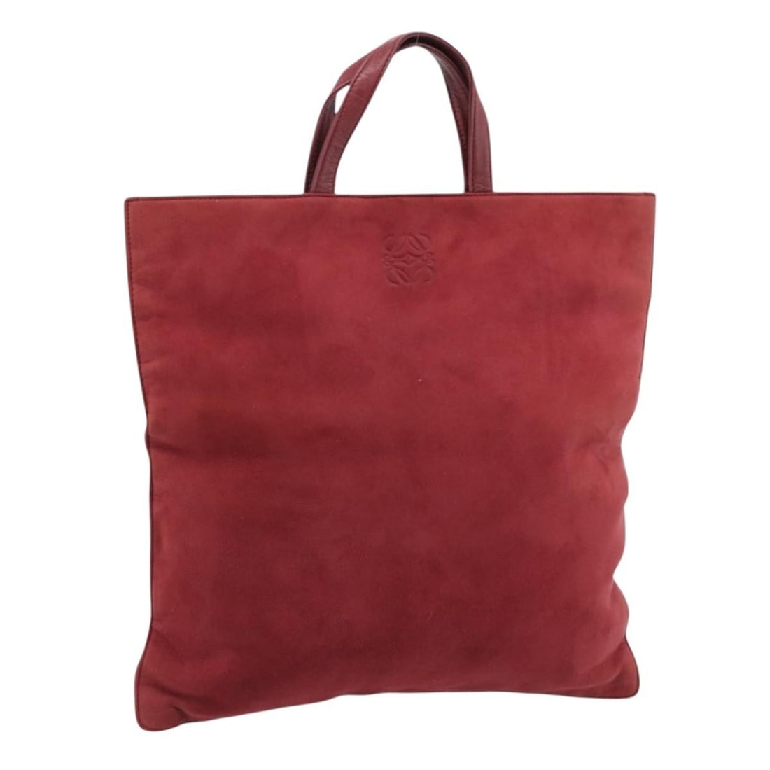 LOEWE Red Suede Handbag Gold Tone Made in Spain: LOEWE Red Suede Handbag Gold Tone Made in Spain This LOEWE hand bag is made of suede in a red and gold colorway. It was made in Spain and comes with only the item shown in the photo; no item box or du
