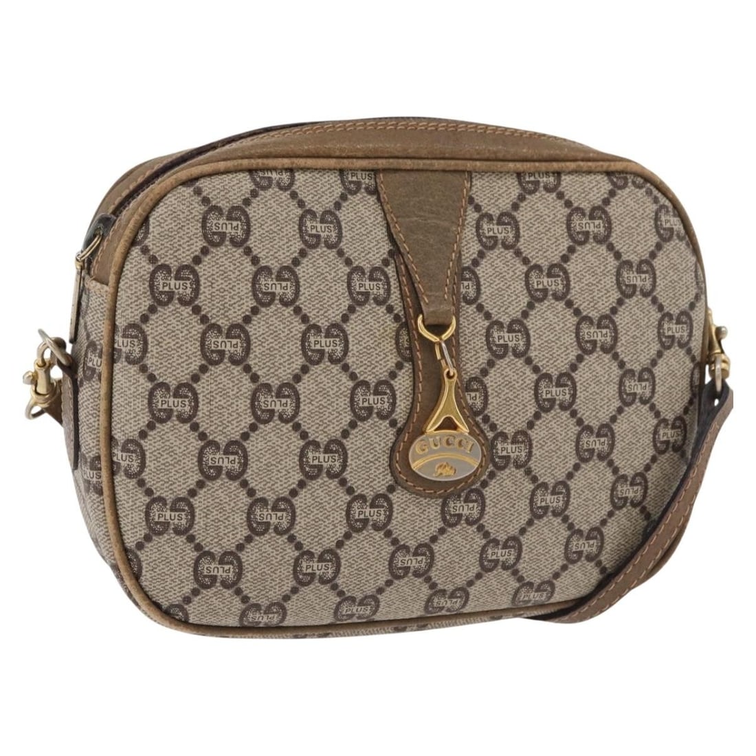 Gucci Beige Gold PVC Leather Shoulder Bag Italy 7.5in: Gucci Beige Gold PVC Leather Shoulder Bag Italy 7.5in This Gucci GG Supreme shoulder bag features a beige and gold color scheme with PVC leather and GG canvas materials. Designed for women, it offers 
