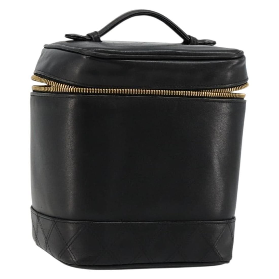 CHANEL Bicolore Lambskin Vanity Hand Bag Black Gold CC: CHANEL Bicolore Lambskin Vanity Hand Bag Black Gold CC CHANEL bicolore vanity hand bag in black and gold, made from leather and lamb skin. This women's hand bag was manufactured in Italy and measures 
