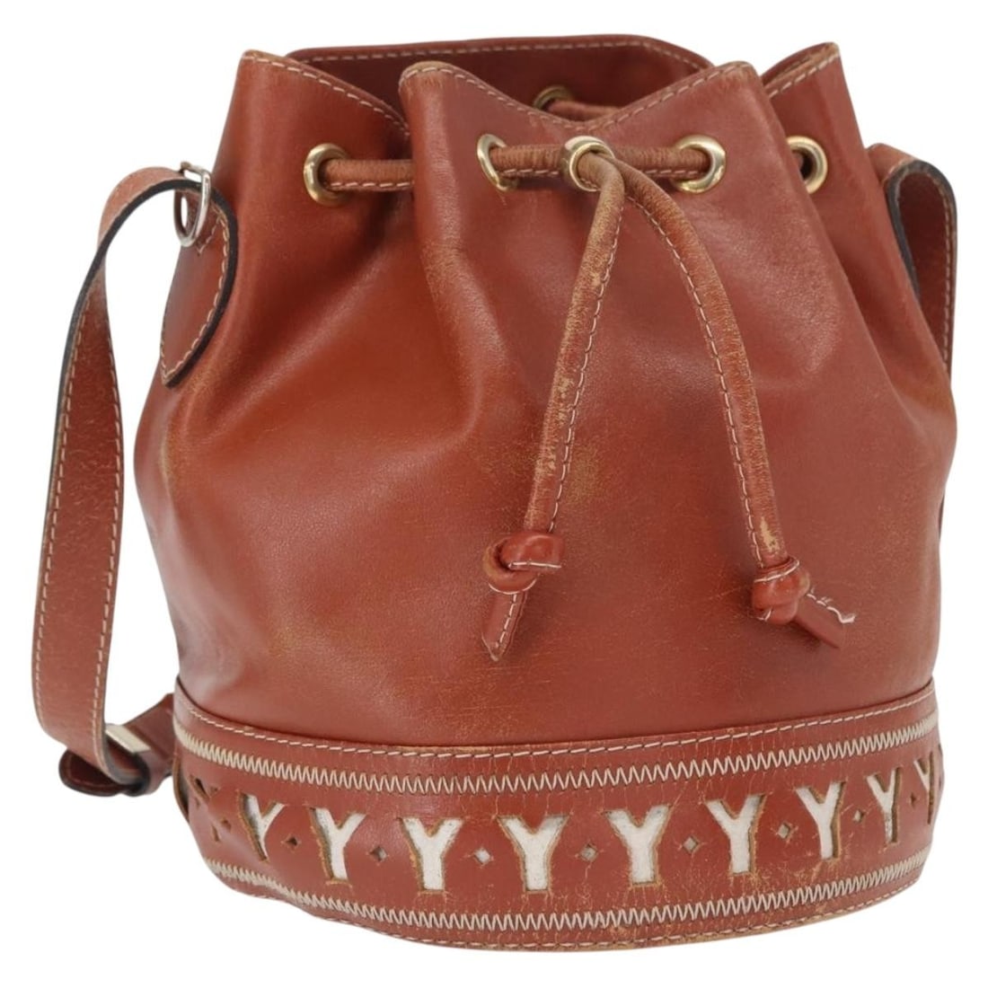 Brown Leather Shoulder Bag by Saint Laurent Gold Accents: Brown Leather Shoulder Bag by Saint Laurent Gold Accents This SAINT LAURENT shoulder bag is crafted from brown leather with gold-tone accents. Designed for women, it features a spacious interior and a