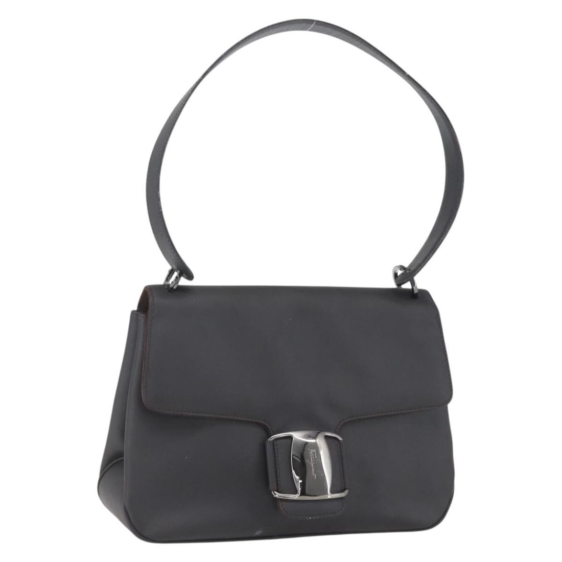 Salvatore Ferragamo Leather Shoulder Bag Dark Brown Silver Tone: Salvatore Ferragamo Leather Shoulder Bag Dark Brown Silver Tone Salvatore Ferragamo shoulder bag made of leather in dark brown and silver, crafted in Italy. Designed for women, it features a shoulder 