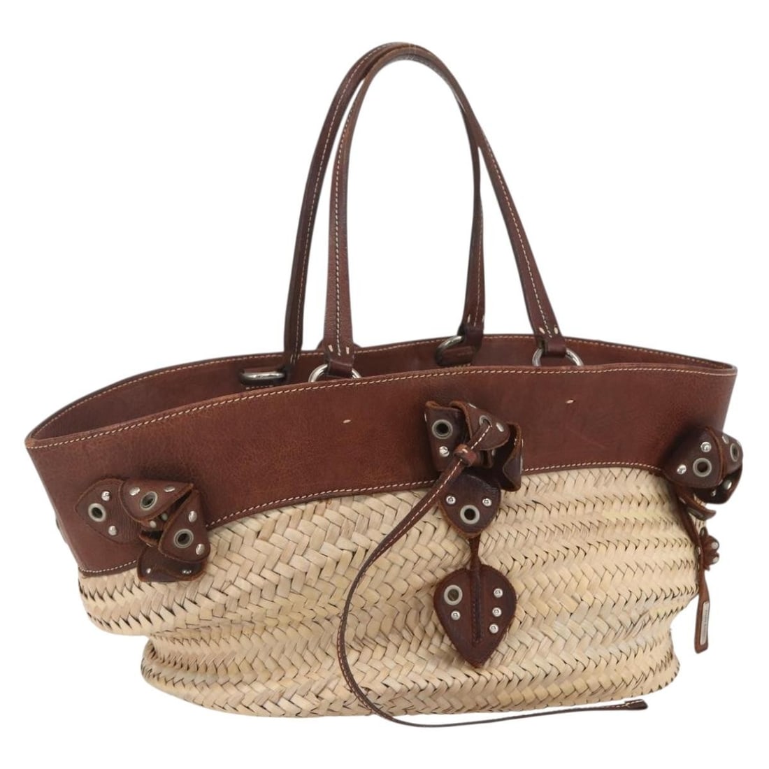 Miu Miu Beige Silver Wood Hand Bag with Dust Bag: Miu Miu Beige Silver Wood Hand Bag with Dust Bag A Miu Miu hand bag in beige and silver, made in Italy. The bag is crafted from wood and comes with a dust bag. It measures approximately 37 cm W x 21 c