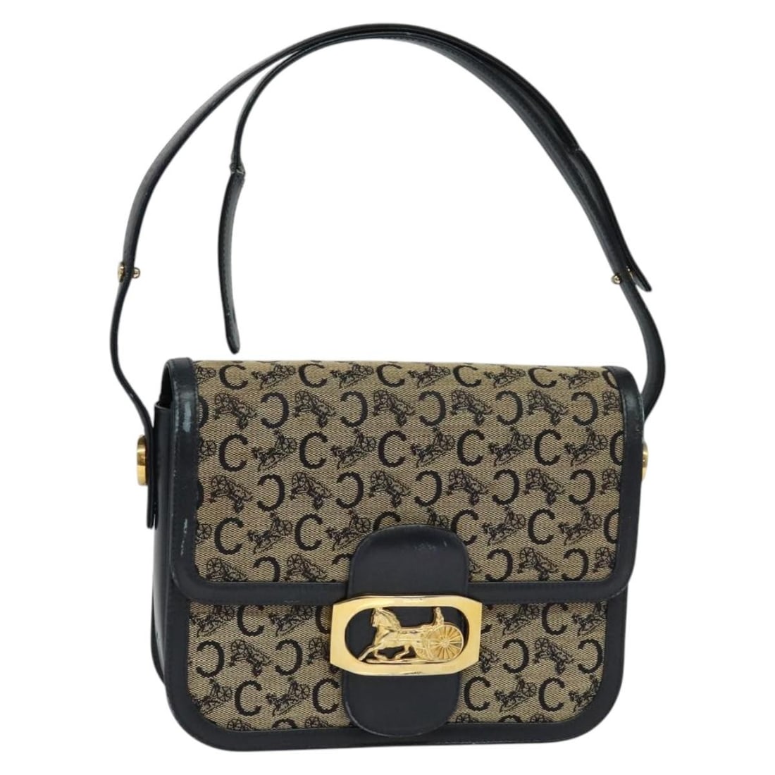 Celine Sulky Navy Canvas Shoulder Bag with Gold Tone Accents (1 of 18)