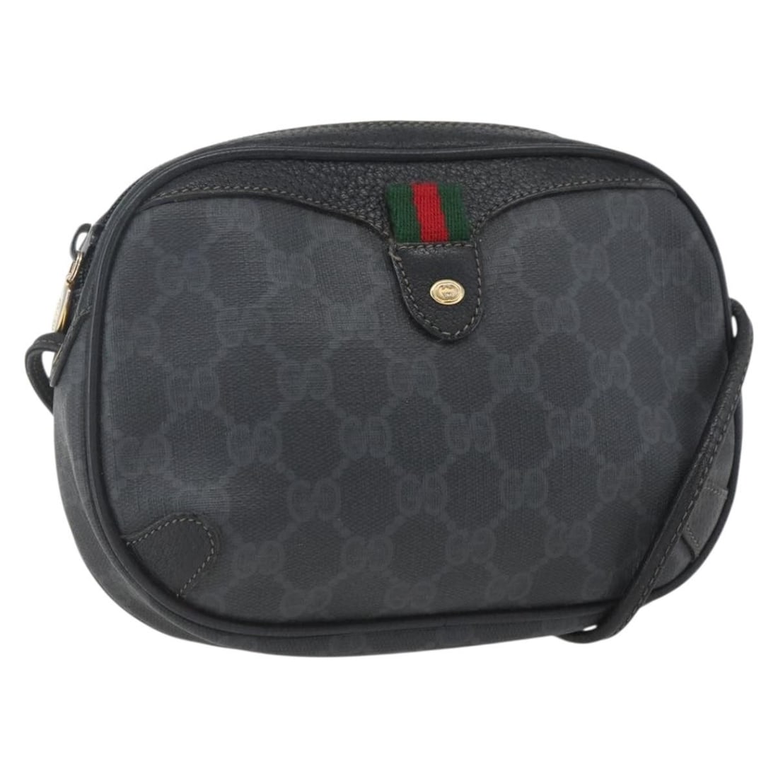 Gucci 89 02 066 GG Canvas Shoulder Bag Black Gold: Gucci 89 02 066 GG Canvas Shoulder Bag Black Gold GUCCI GG Supreme Web Sherry Line shoulder bag in black and gold GG canvas, made in Italy. This women's bag measures approximately 19 cm W x 13 cm H x 