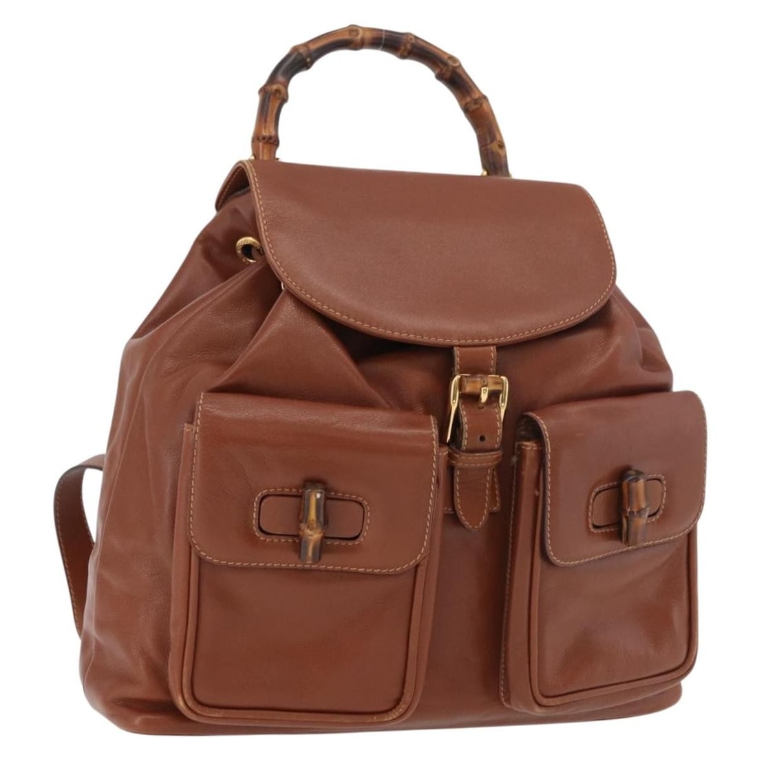 Gucci Bamboo leather backpack brown gold Italy 003 2058 0016: Gucci Bamboo leather backpack brown gold Italy 003 2058 0016 This GUCCI Bamboo backpack is crafted from brown leather with gold-tone accents. It features a classic backpack design with an approximate 