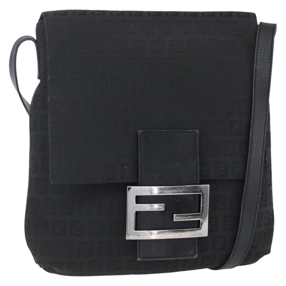 Fendi Black Silver Zucchino Canvas Shoulder Bag Authentic (1 of 18)
