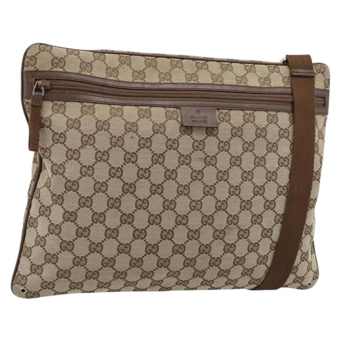 Gucci 90477 GG Canvas Shoulder Bag Beige Silver: Gucci 90477 GG Canvas Shoulder Bag Beige Silver A Gucci shoulder bag made from GG Canvas in beige and silver. It was made in Italy and belongs to product line 90477. The bag is described as heavily us