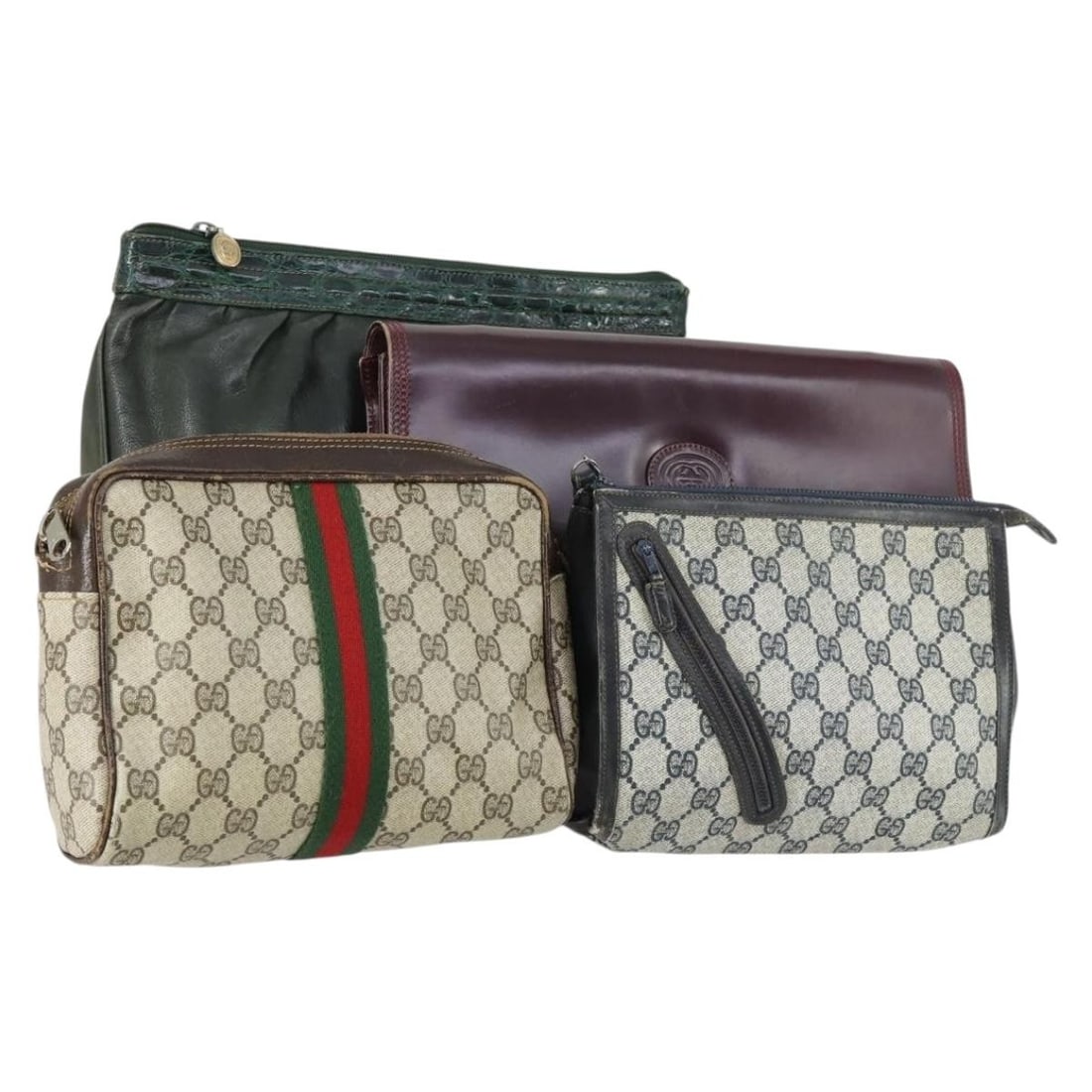 GUCCI Beige Black PVC Leather Clutch Bag Auth 156746 (1 of 18)
