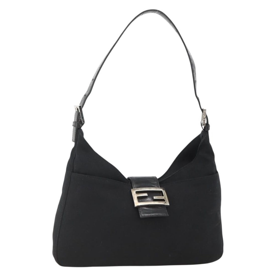 Fendi Mamma Baguette Nylon Shoulder Bag Black Silver Italy: Fendi Mamma Baguette Nylon Shoulder Bag Black Silver Italy Fendi Mamma Baguette shoulder bag in black nylon with silver-tone hardware. Made in Italy, this bag measures approximately W29 x H17 x D4 cm 