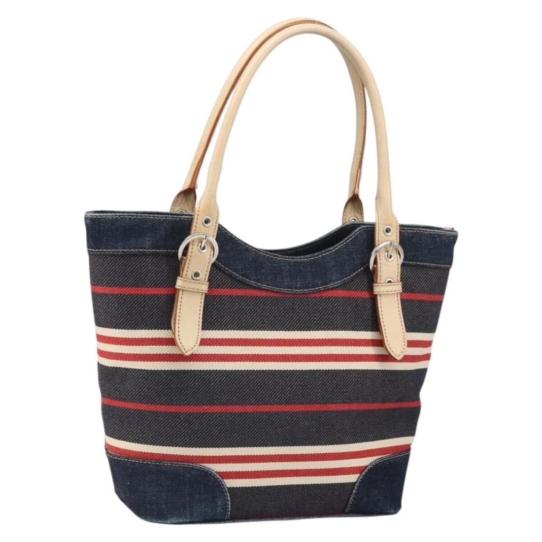 Canvas Nova Check Navy Silver Handbag by Burberry: Canvas Nova Check Navy Silver Handbag by Burberry This Burberry Nova Check handbag features a classic navy and silver canvas exterior with the iconic check pattern. The bag is designed with top handle