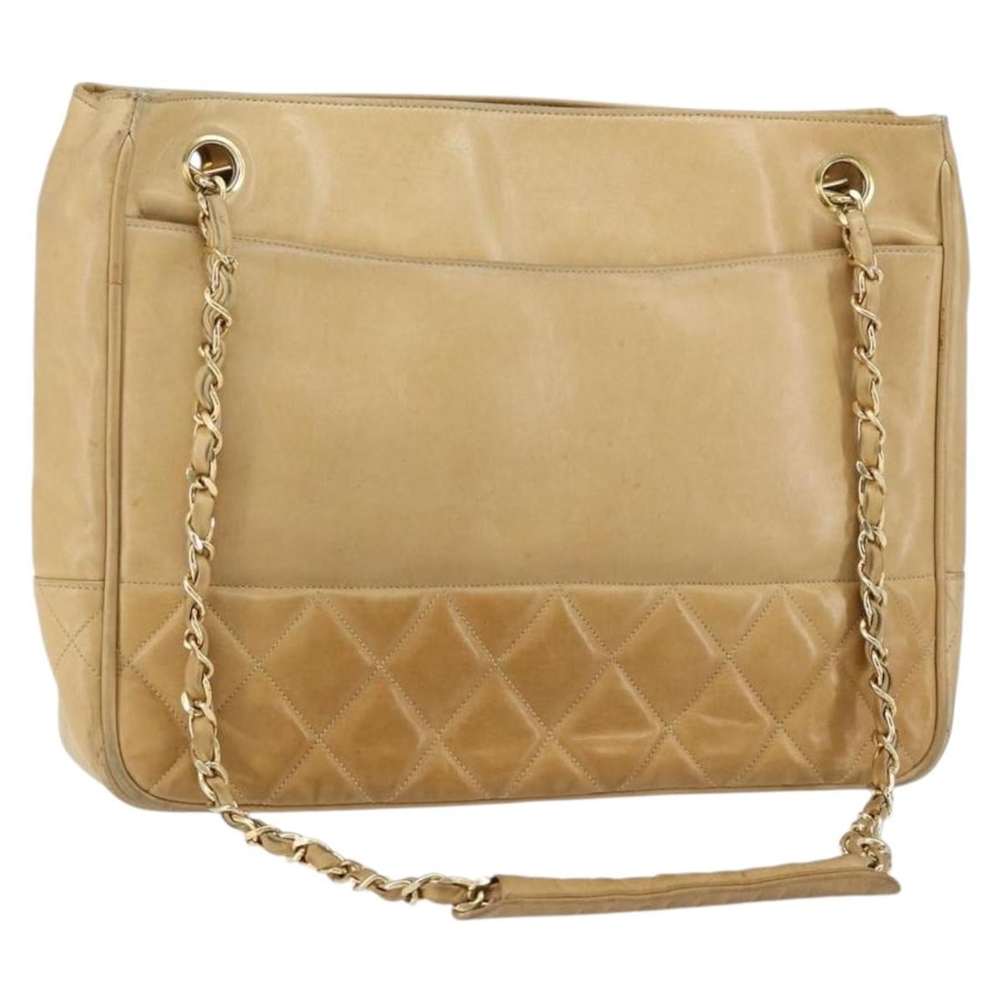 CHANEL Beige Gold Lamb Skin Shoulder Bag BA7752 Italy Auth: CHANEL Beige Gold Lamb Skin Shoulder Bag BA7752 Italy Auth This authentic CHANEL Chain Shoulder Bag is crafted from luxurious lamb skin in a sophisticated beige and gold color scheme. The bag features