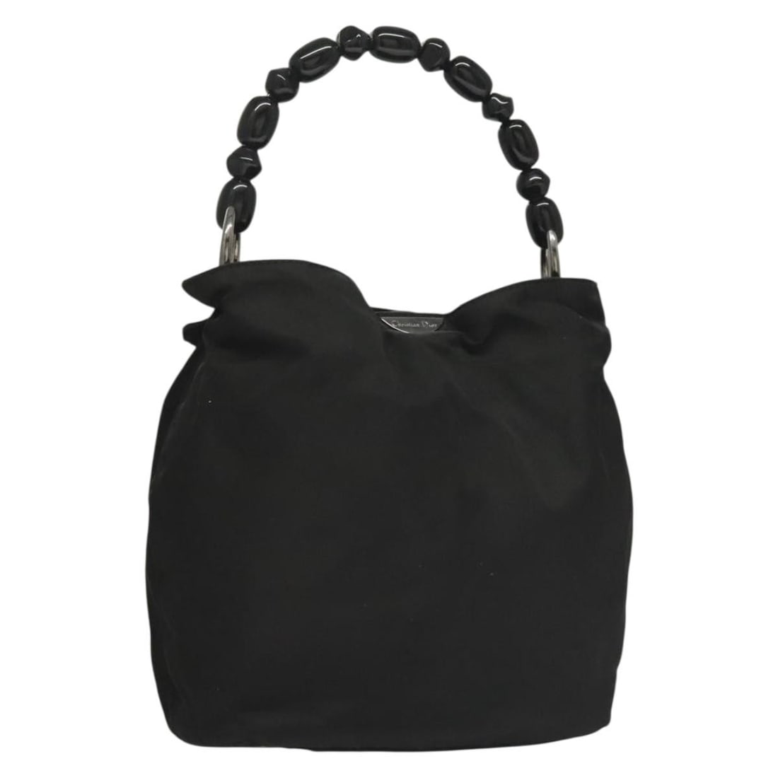Christian Dior Maris Pearl Nylon Hand Bag Black Silver Italy: Christian Dior Maris Pearl Nylon Hand Bag Black Silver Italy Christian Dior Maris Pearl hand bag in black and silver nylon, made in Italy. This women's hand bag features a handle drop of approximately