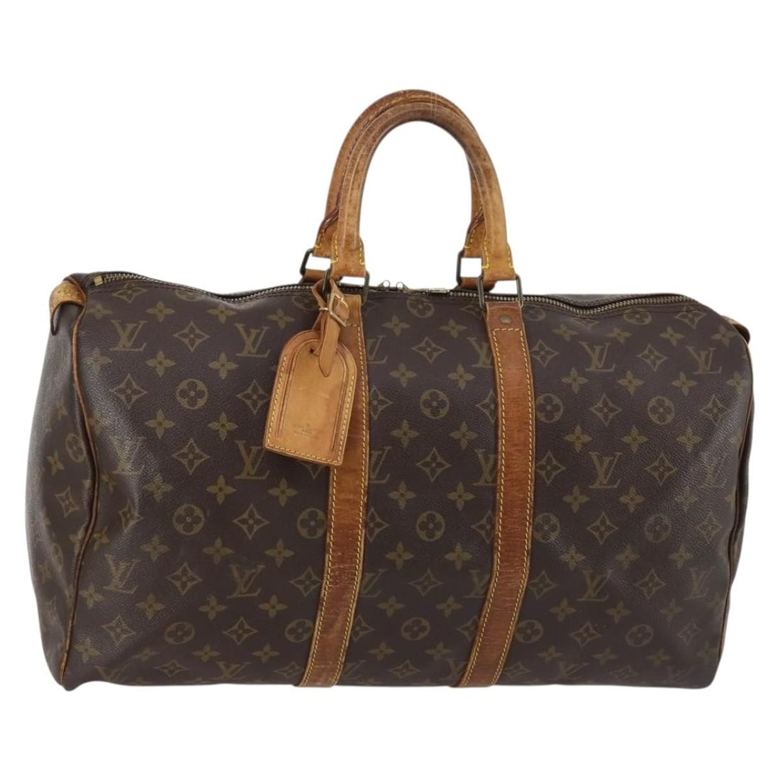 Louis Vuitton M41428 Keepall 45 Monogram Canvas Boston Bag Name Tag: Louis Vuitton M41428 Keepall 45 Monogram Canvas Boston Bag Name Tag Louis Vuitton Keepall 45 Boston Bag in Monogram Canvas, made in France. It comes with a name tag and features the Monogram pattern i