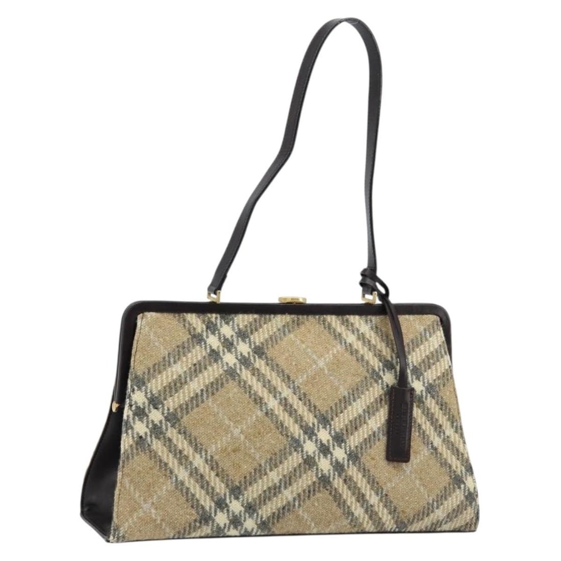 Burberry Nova Check Wool Shoulder Bag Beige Gold Tone: Burberry Nova Check Wool Shoulder Bag Beige Gold Tone A Burberry shoulder bag in beige and gold with a wool exterior and the Nova Check pattern. It features a shoulder strap and shows visible signs of
