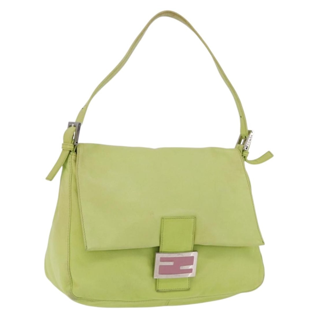 FENDI Leather Shoulder Bag Mamma Baguette Green Silver Tone: FENDI Leather Shoulder Bag Mamma Baguette Green Silver Tone FENDI Mamma Baguette shoulder bag in leather with a green and silver color combination. Made in Italy, it comes with a dust bag. The bag is 