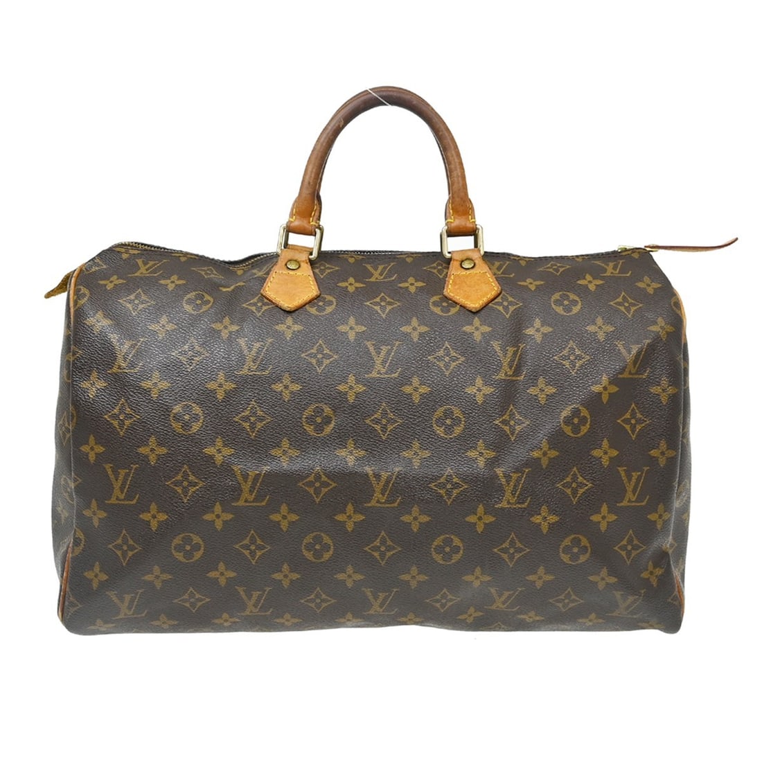 Louis Vuitton Speedy 40 Monogram Canvas Large Brown Duffle Bag M41522: Louis Vuitton Speedy 40 Monogram Canvas Large Brown Duffle Bag M41522 Vintage Louis Vuitton Speedy 40 handbag in brown Monogram canvas with leather trim and double handles. This large duffle-style bag