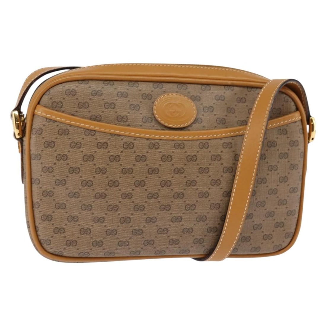 GUCCI Micro GG Supreme Shoulder Bag Beige Gold PVC Auth 007 56 0095: GUCCI Micro GG Supreme Shoulder Bag Beige Gold PVC Auth 007 56 0095 This GUCCI Micro GG Supreme Shoulder Bag is a stylish accessory crafted in Italy, featuring a chic blend of beige and gold PVC leath