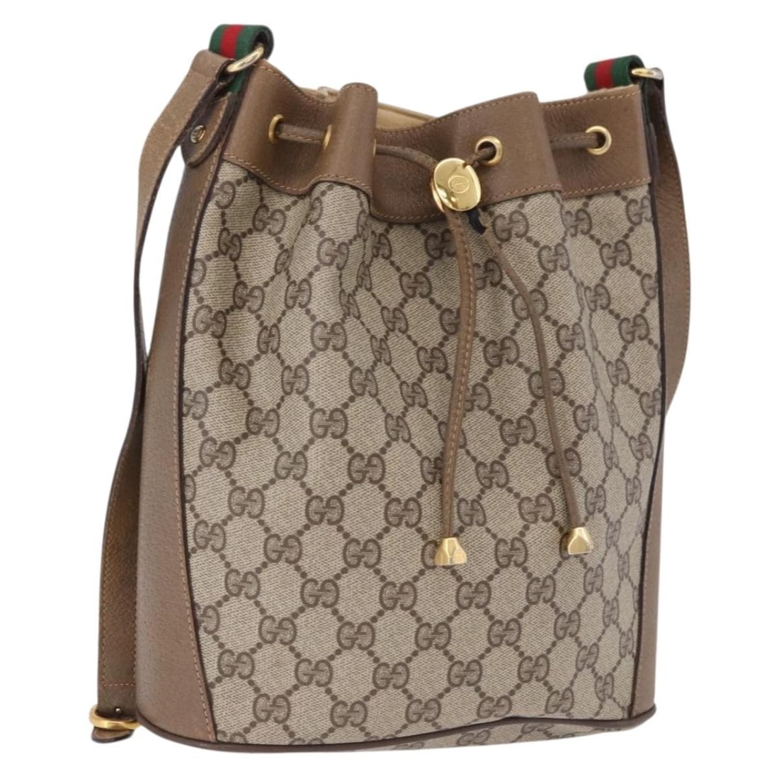 Gucci 41 02 034 GG Supreme PVC Leather Shoulder Bag Beige Gold Tone: Gucci 41 02 034 GG Supreme PVC Leather Shoulder Bag Beige Gold Tone A Gucci GG Supreme shoulder bag in beige with a gold-tone finish, made from PVC leather. It features a shoulder strap with an approx