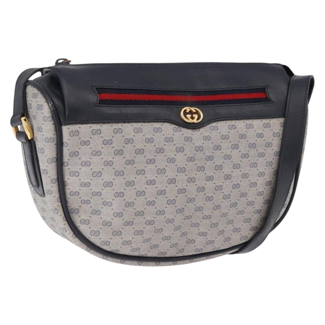 Gucci Sherry Line Micro GG Supreme PVC Shoulder Bag Navy Gold: Gucci Sherry Line Micro GG Supreme PVC Shoulder Bag Navy Gold Gucci Micro GG Supreme Sherry Line shoulder bag in navy and gold, made in Italy. It is crafted from PVC leather and Micro Small GG Canvas.
