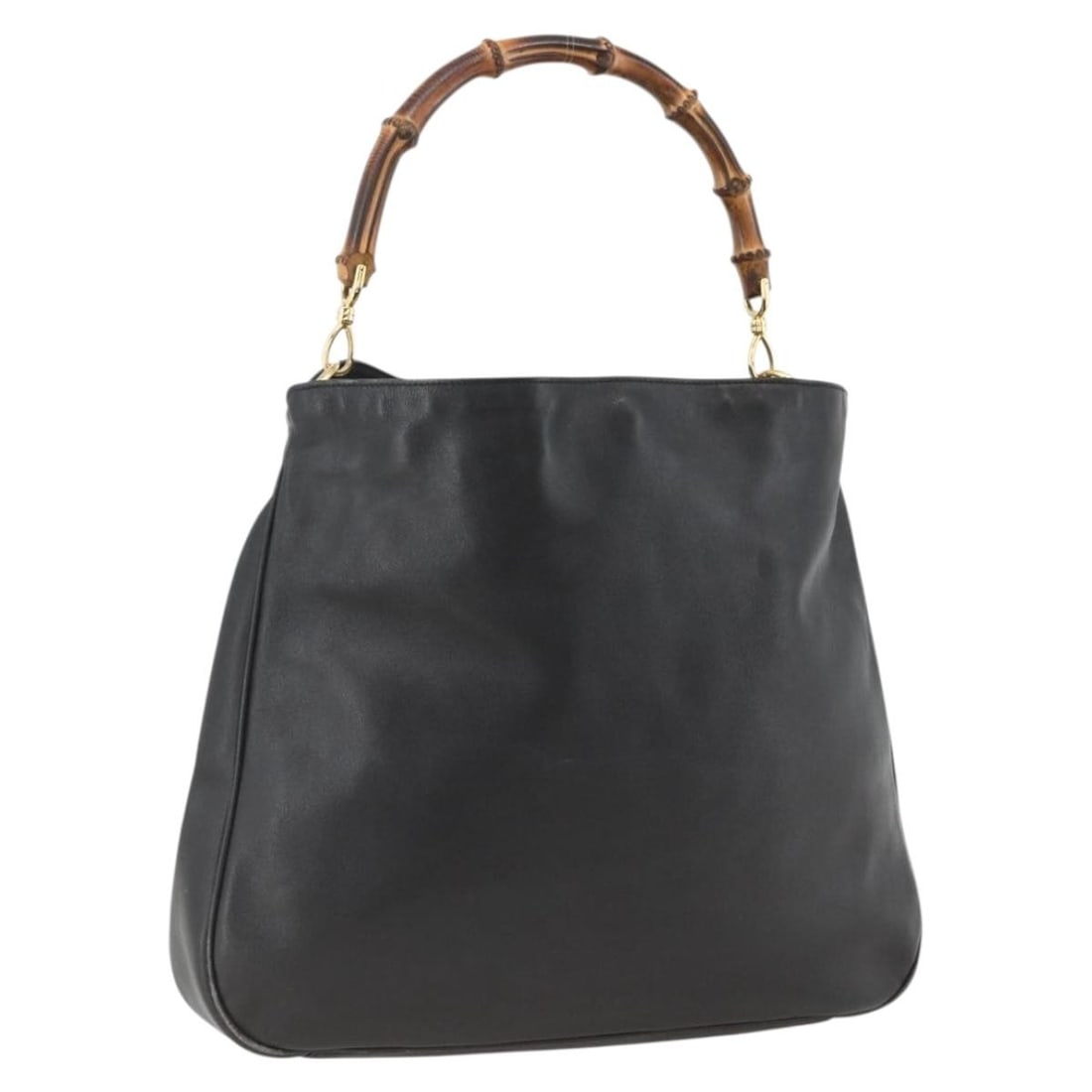 Gucci Black Leather Bamboo Shoulder Bag Gold-Tone Hardware Italy: Gucci Black Leather Bamboo Shoulder Bag Gold-Tone Hardware Italy This Gucci Bamboo shoulder bag is crafted from black leather with gold-tone accents. Designed for women, it features a structured silho