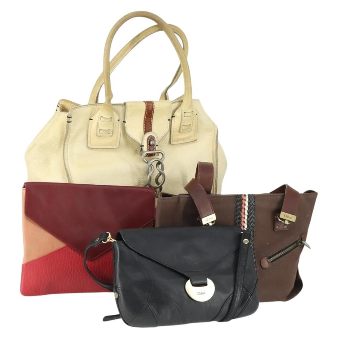 Set of 4 Chloe leather handbags beige brown black red (1 of 18)