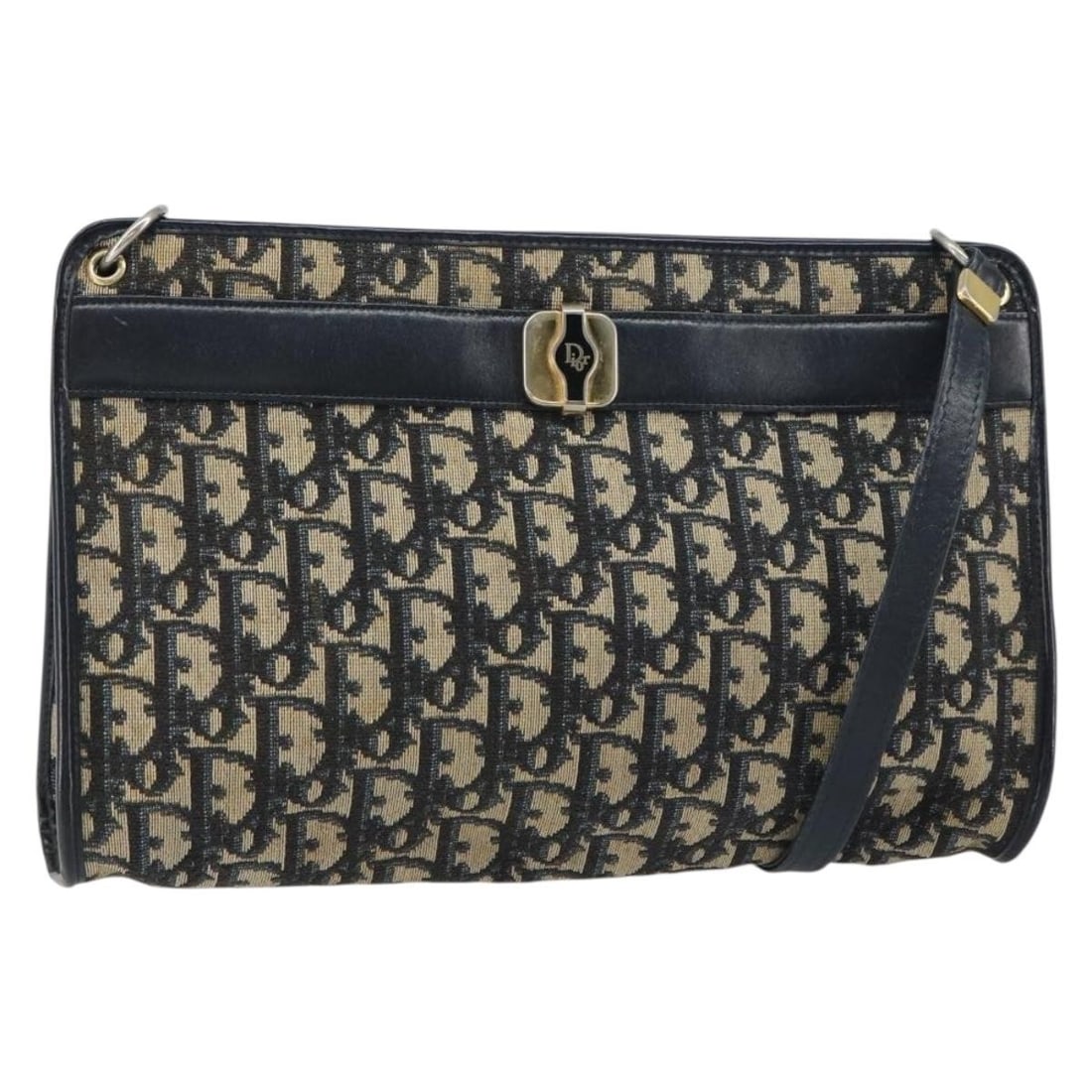 Christian Dior Trotter Shoulder Bag in Navy Gold Canvas: Christian Dior Trotter Shoulder Bag in Navy Gold Canvas Christian Dior shoulder bag in navy and gold Trotter canvas, made in France. This women's bag has a classic shoulder silhouette and is offered w