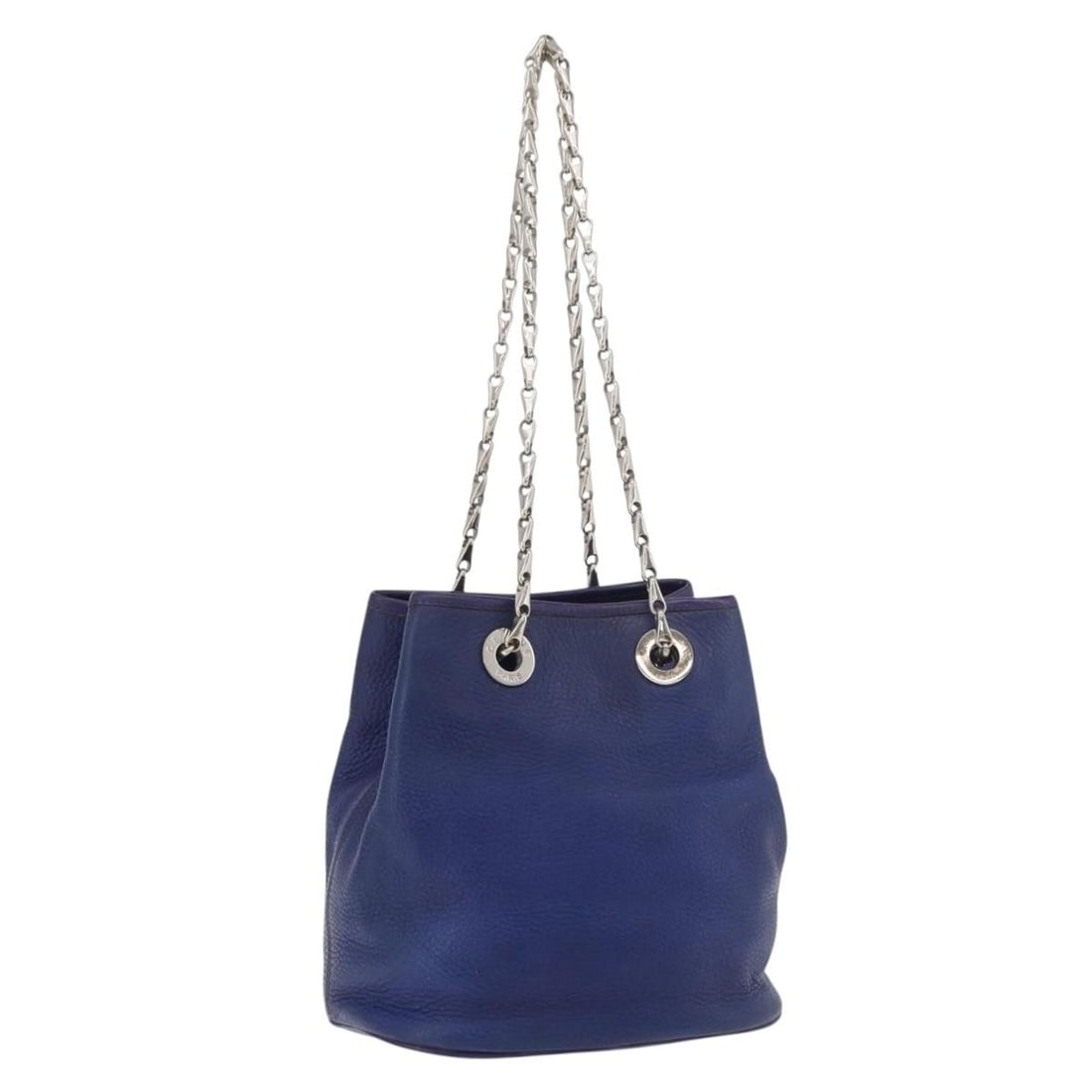 Blue Leather CELINE Shoulder Bag with Chain Strap: Blue Leather CELINE Shoulder Bag with Chain Strap This CELINE chain shoulder bag is crafted from blue and silver leather and features a classic silhouette. Designed for women, the bag was made in Ital