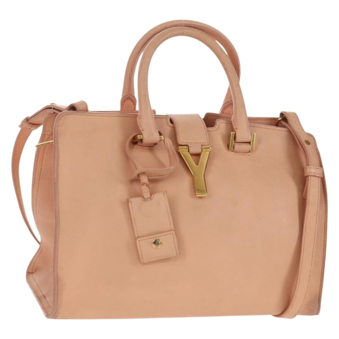 SAINT LAURENT Petit Kabas 2way Leather Handbag Pink Gold: SAINT LAURENT Petit Kabas 2way Leather Handbag Pink Gold Saint Laurent Petit Kabas 2-way handbag in pink leather with gold-tone accents. This women's bag includes a clochette and shoulder strap, allow