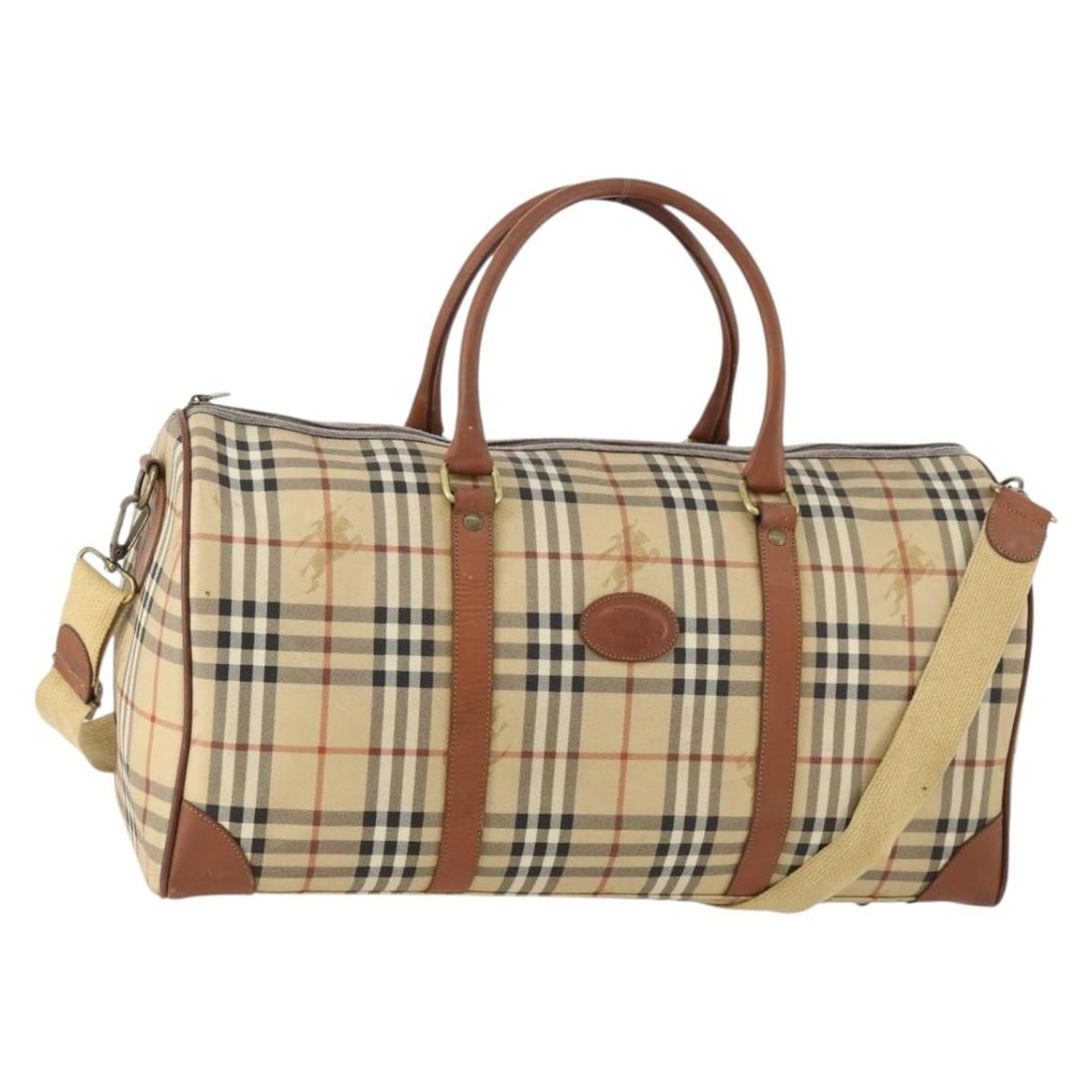 Burberrys Nova Check 2way Boston Bag Beige PVC Leather: Burberrys Nova Check 2way Boston Bag Beige PVC Leather Burberrys Nova Check Boston Bag in beige and gold PVC leather, made in Italy. This women's Boston Bag comes with a shoulder strap and features a 