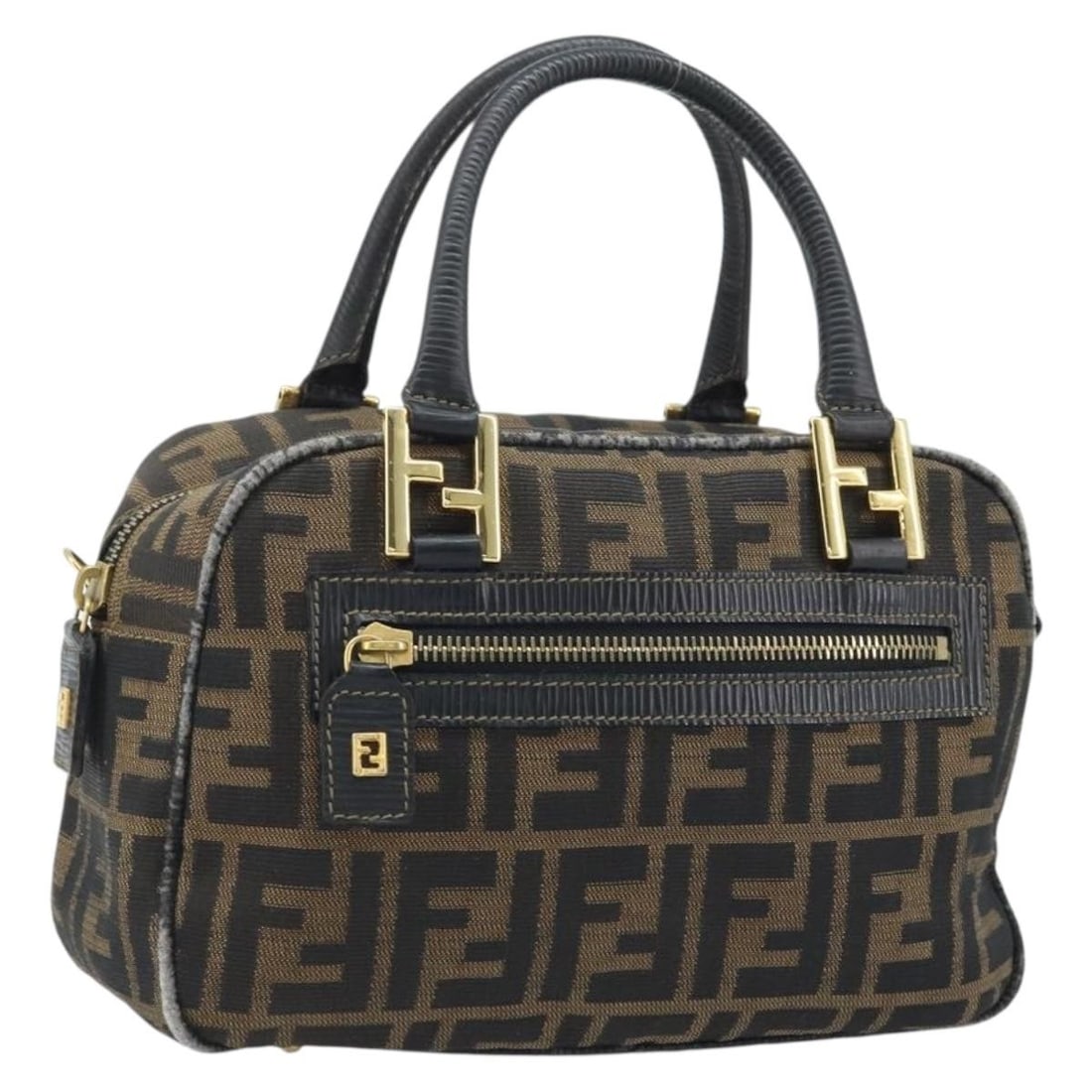 Fendi Zucca Canvas Handbag Black Brown Italy: Fendi Zucca Canvas Handbag Black Brown Italy FENDI hand bag in Zucca Canvas with a black and brown exterior, designed for women and made in Italy. The bag measures approximately 24 cm wide, 15 cm high