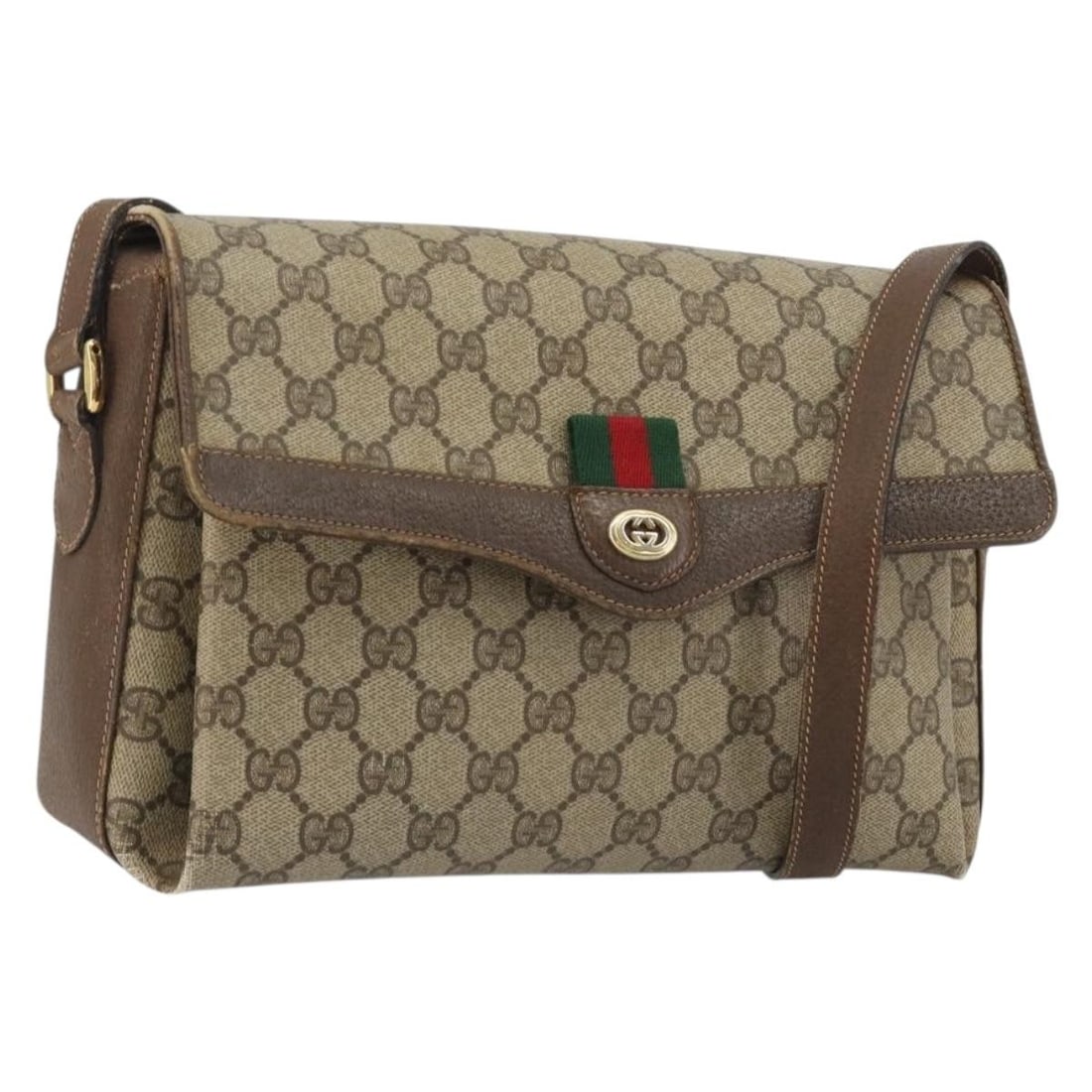 Gucci 904 02 084 GG Supreme PVC Shoulder Bag Beige Gold: Gucci 904 02 084 GG Supreme PVC Shoulder Bag Beige Gold Gucci GG Supreme Web Sherry Line shoulder bag in beige and gold, made from PVC leather and GG canvas. Made in Italy, this bag measures approxima