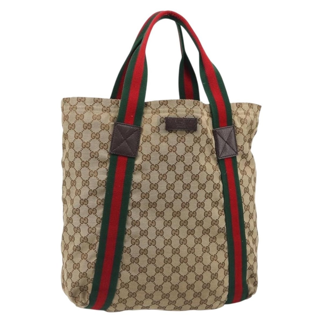 Gucci 189669 Beige GG Canvas Sherry Web Tote: Gucci 189669 Beige GG Canvas Sherry Web Tote A Gucci Sherry Line tote bag in beige GG Canvas, made in Italy. This women's tote bag features an approximate size of 32 cm W x 34 cm H x 12 cm D, with a h