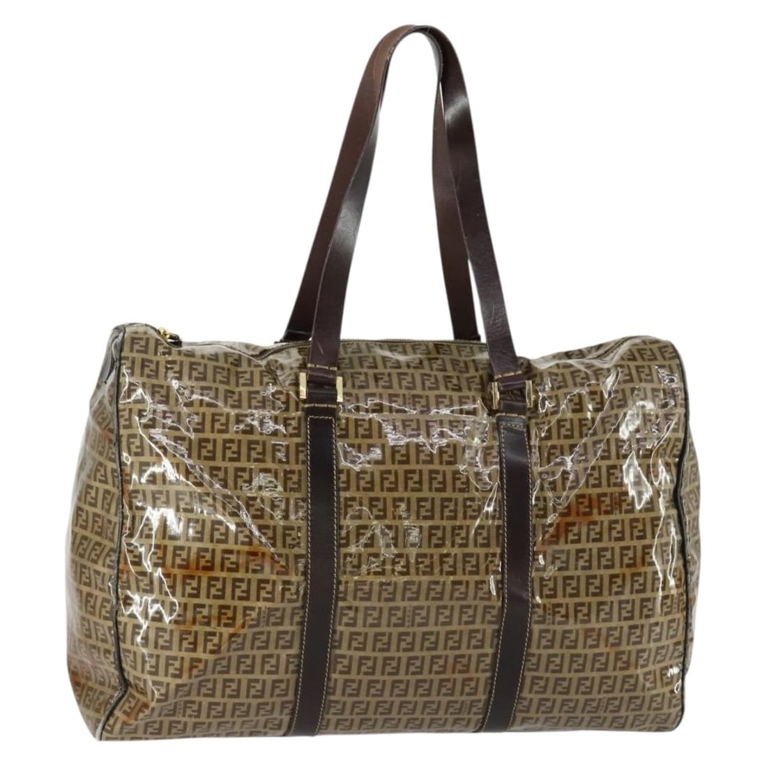 Fendi Zucchino Canvas Boston Bag in Brown and Gold Tones: Fendi Zucchino Canvas Boston Bag in Brown and Gold Tones This is a FENDI Zucchino Canvas Boston Bag in brown and gold. The bag is made from FENDI's signature Zucchino canvas and features a spacious de