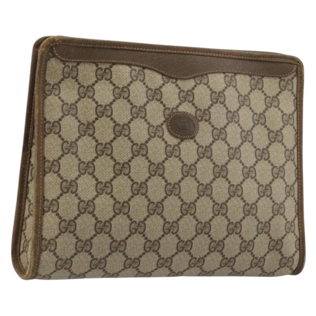 Beige Gold Gucci PVC Leather Clutch 97 01 038 Italy: Beige Gold Gucci PVC Leather Clutch 97 01 038 Italy This Gucci GG Supreme clutch bag features a beige and gold exterior crafted from PVC leather and GG canvas. Designed for women, the bag offers a cla