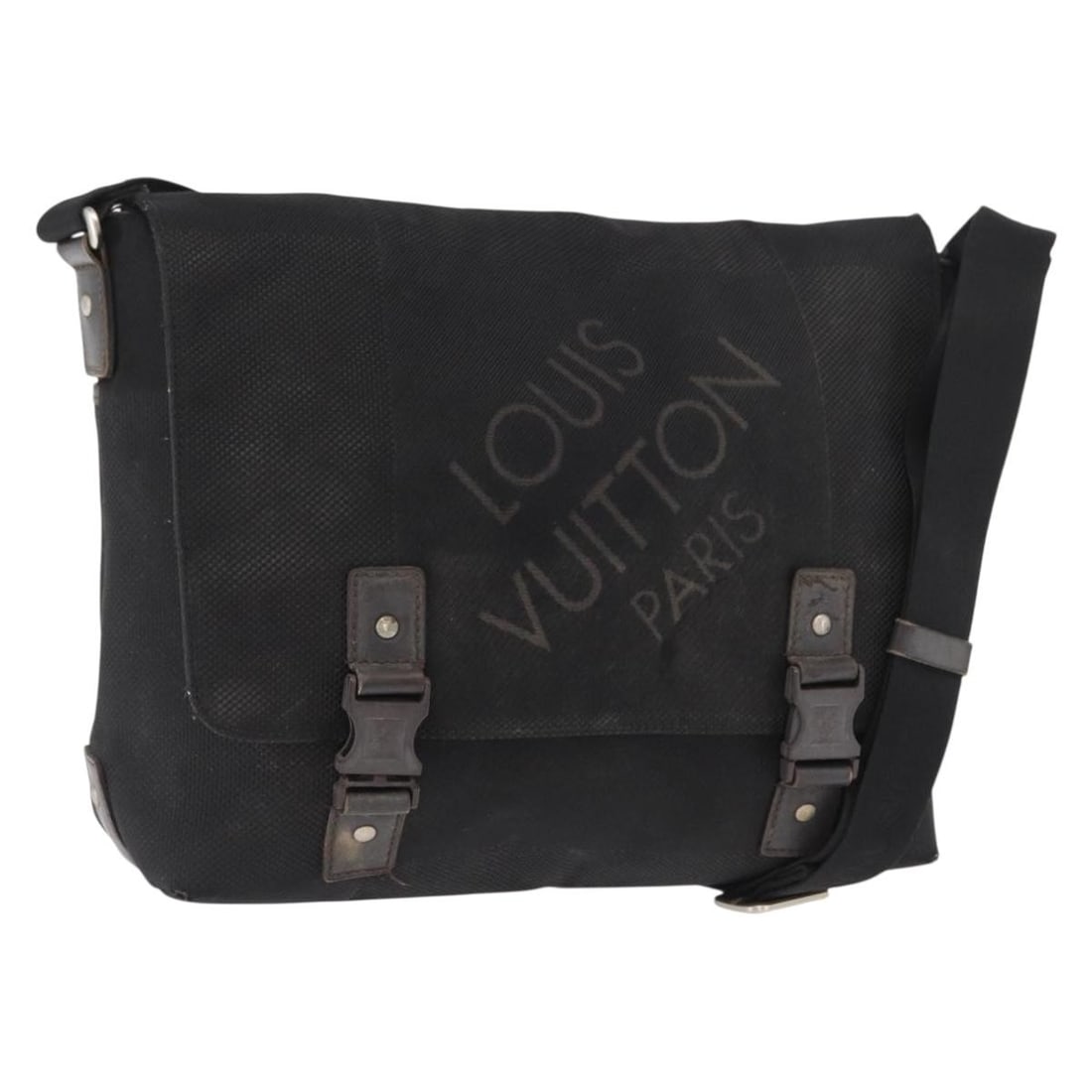 Black Damier Geant Canvas Roux Shoulder Bag by Louis Vuitton M93079: Black Damier Geant Canvas Roux Shoulder Bag by Louis Vuitton M93079 This is a Louis Vuitton Damier Geant Roux shoulder bag in black. Crafted in durable Damier Geant canvas, this bag features a spaciou