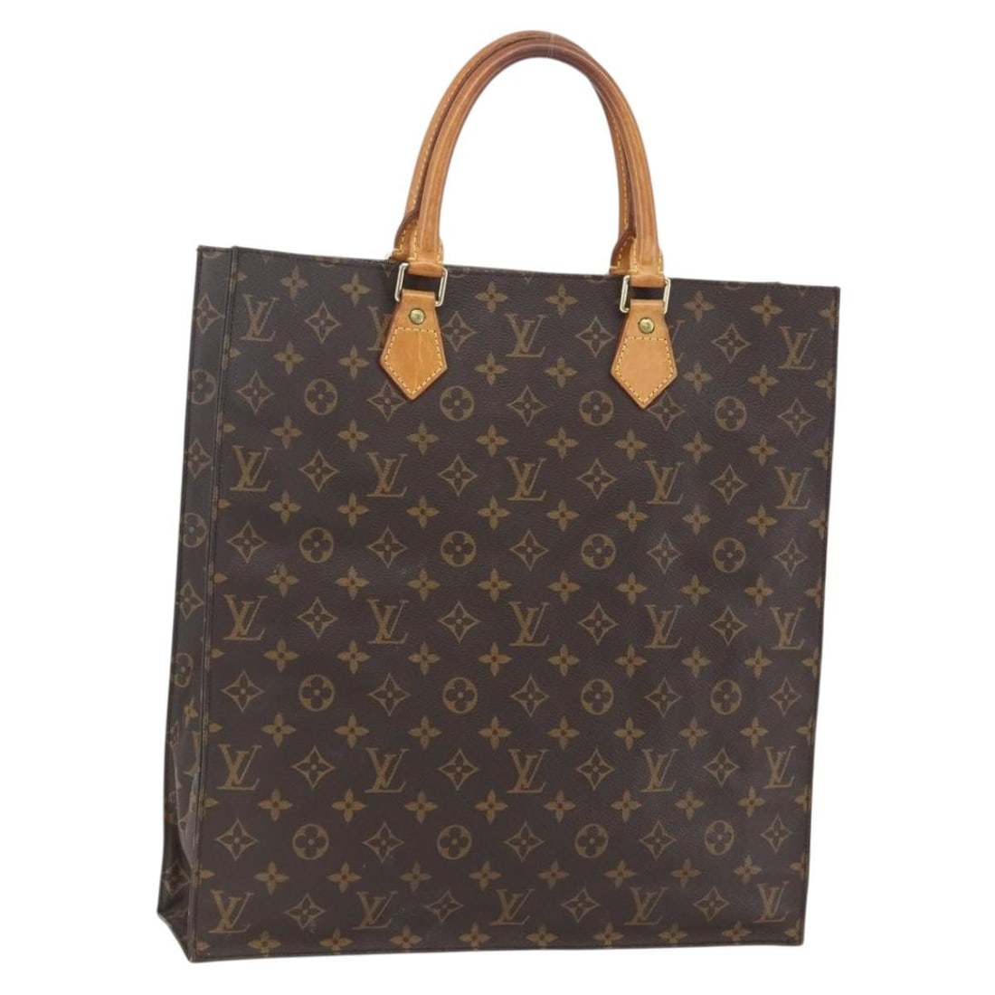 Louis Vuitton Sac Plat Monogram Canvas Handbag M51140 France: Louis Vuitton Sac Plat Monogram Canvas Handbag M51140 France This is a Louis Vuitton Sac Plat hand bag crafted from signature Monogram canvas. The bag features a spacious rectangular silhouette, dual 