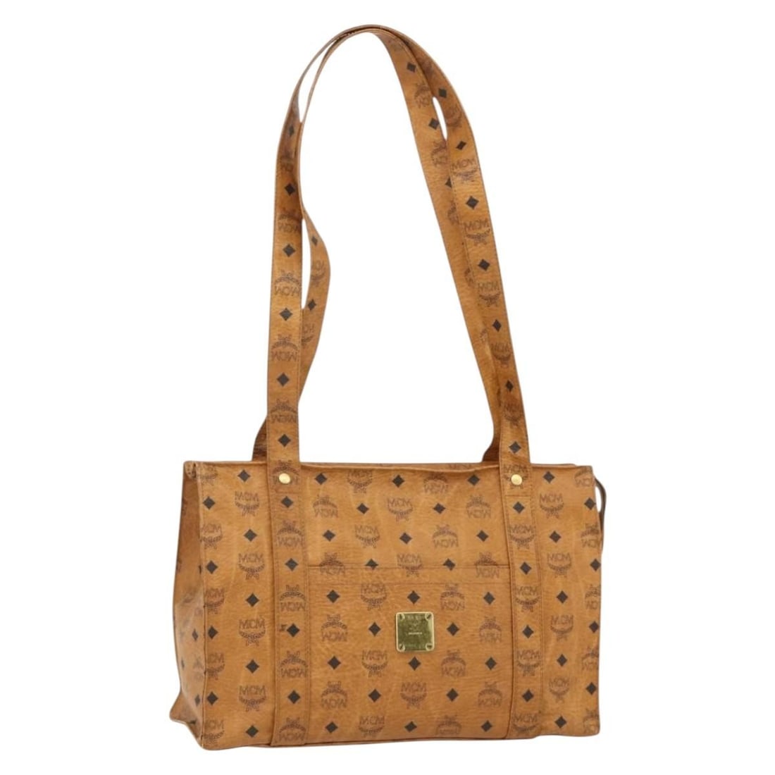 MCM brown gold PVC leather tote bag Vicetos logogram: MCM brown gold PVC leather tote bag Vicetos logogram This MCM Vicetos Logogram tote bag features a brown and gold PVC leather exterior, offering a spacious and stylish accessory for everyday use. The 