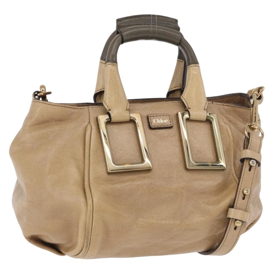 Chloe Etel 2way Leather Handbag Beige Gold Shoulder Strap: Chloe Etel 2way Leather Handbag Beige Gold Shoulder Strap Chloe Etel 2way hand bag in leather, finished in beige and gold, with a shoulder strap accessory. Made in Hungary, this women's bag measures a