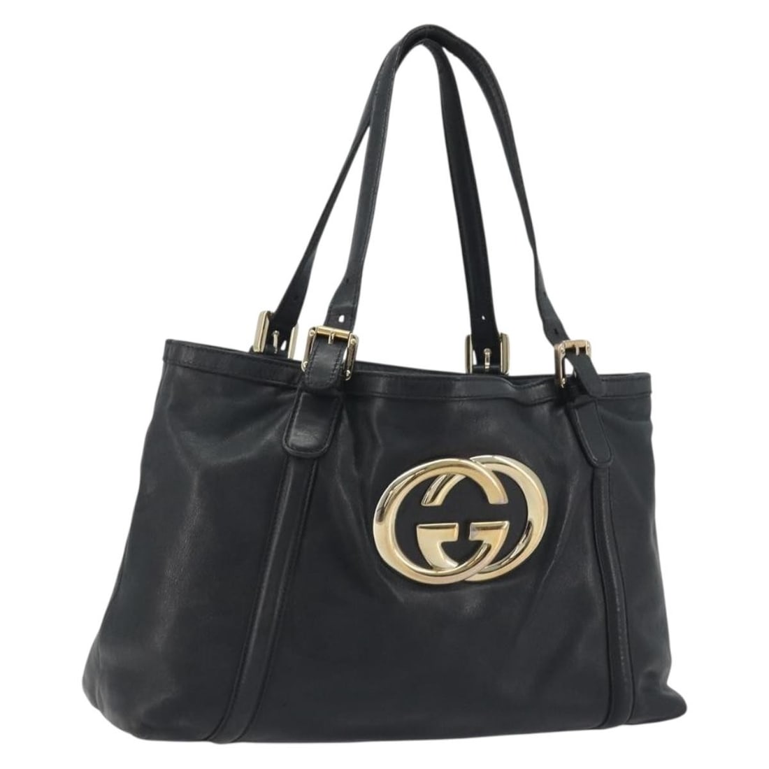 Gucci 162094 New Brit black leather handbag with dust bag: Gucci 162094 New Brit black leather handbag with dust bag Gucci New Brit hand bag in black and gold leather, made in Italy, with a dust bag included. The bag is listed in heavily used condition and sh