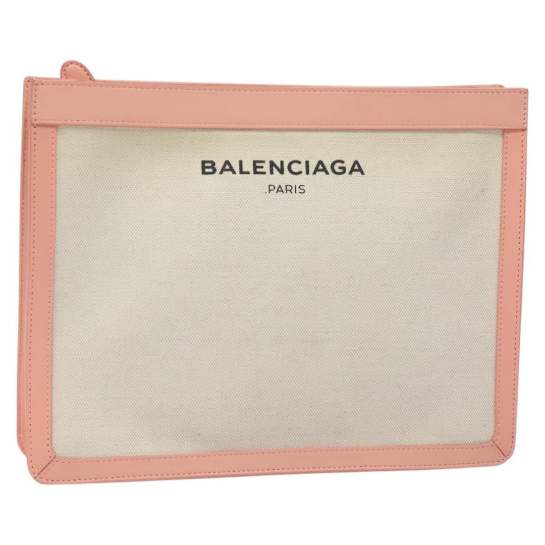 Pink and White Canvas Balenciaga Clutch Bag 410119 for Women: Pink and White Canvas Balenciaga Clutch Bag 410119 for Women This Balenciaga clutch bag features a stylish pink and white canvas exterior, designed for women. The bag is made in Italy and offers a sle