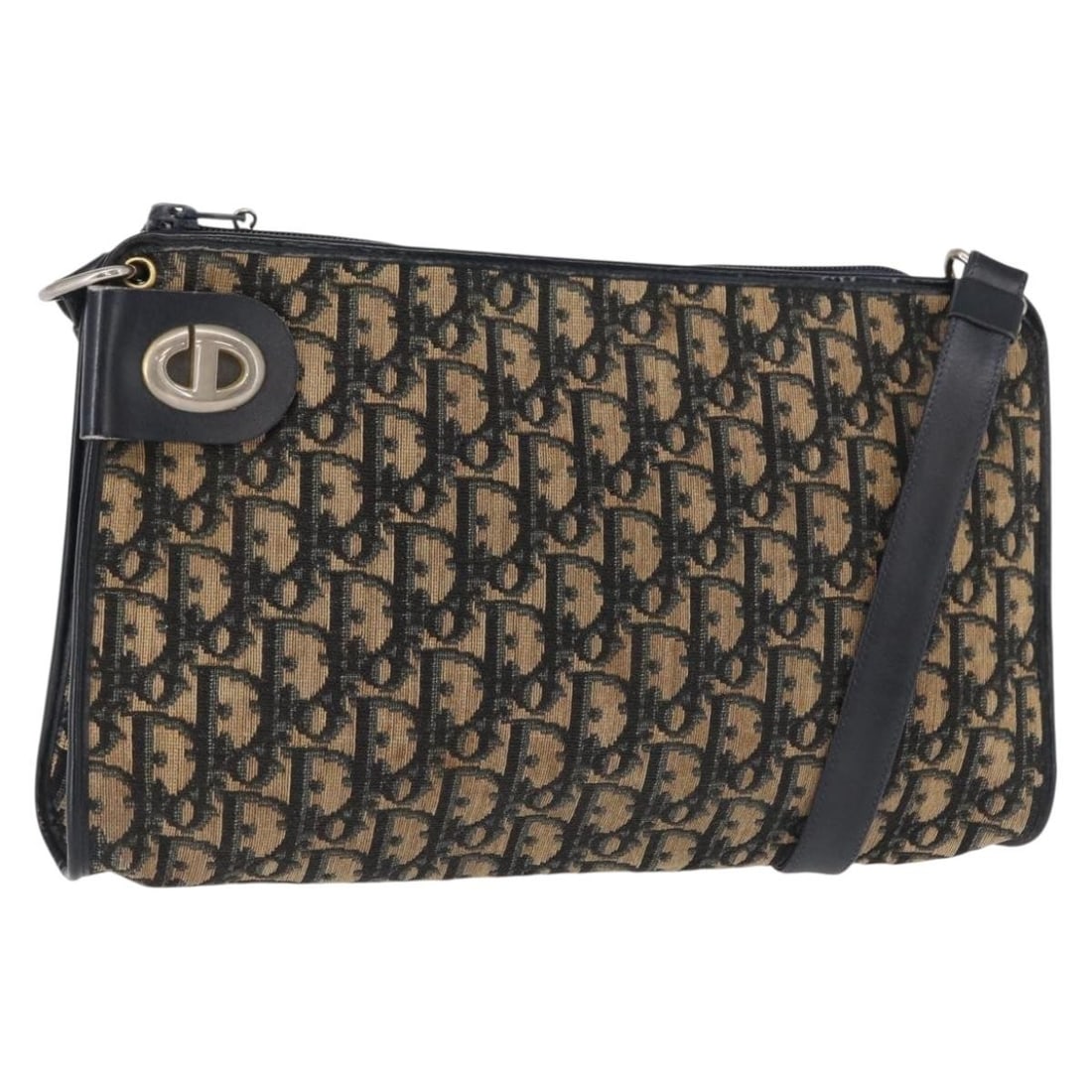 Christian Dior Trotter Shoulder Bag in Navy Gold Canvas: Christian Dior Trotter Shoulder Bag in Navy Gold Canvas Christian Dior Trotter Canvas Shoulder Bag in navy and gold. This women's shoulder bag features Trotter Canvas exterior material and a shoulder 