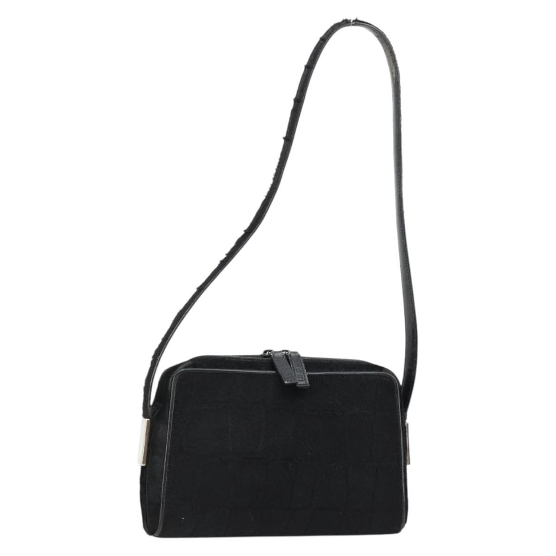 GUCCI 007 1014 0274 5 Harako Shoulder Bag Black Silver: GUCCI 007 1014 0274 5 Harako Shoulder Bag Black Silver Gucci shoulder bag in black and silver, made from unborn calf skin and manufactured in Italy. The bag measures approximately 9.1 x 5.5 x 2.0 inch