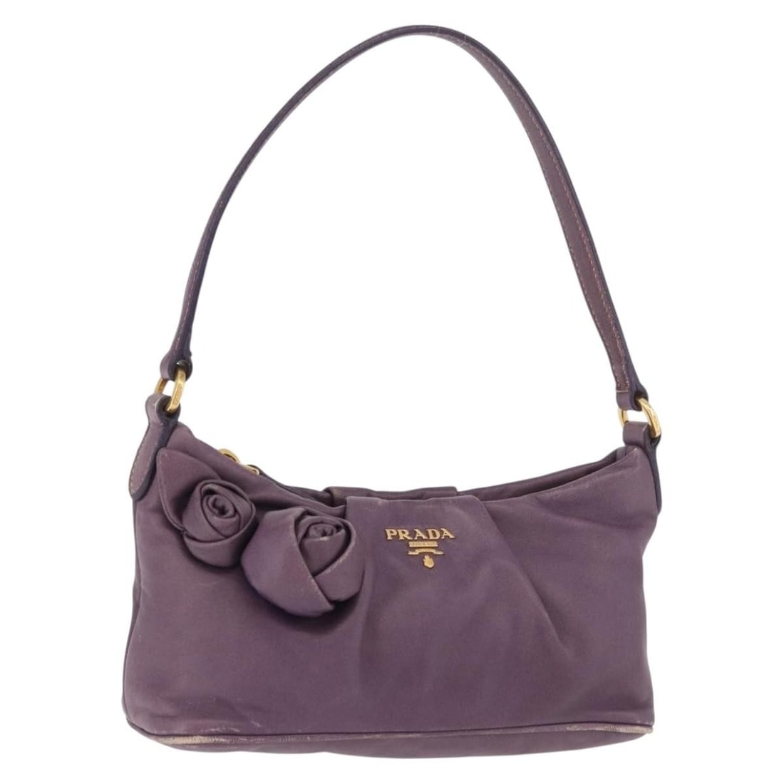 PRADA Leather Accessory Pouch Purple with Guarantee Card: PRADA Leather Accessory Pouch Purple with Guarantee Card PRADA accessory pouch in purple and gold leather, made in Italy. This women's pouch comes with a guarantee card and has a compact profile suita