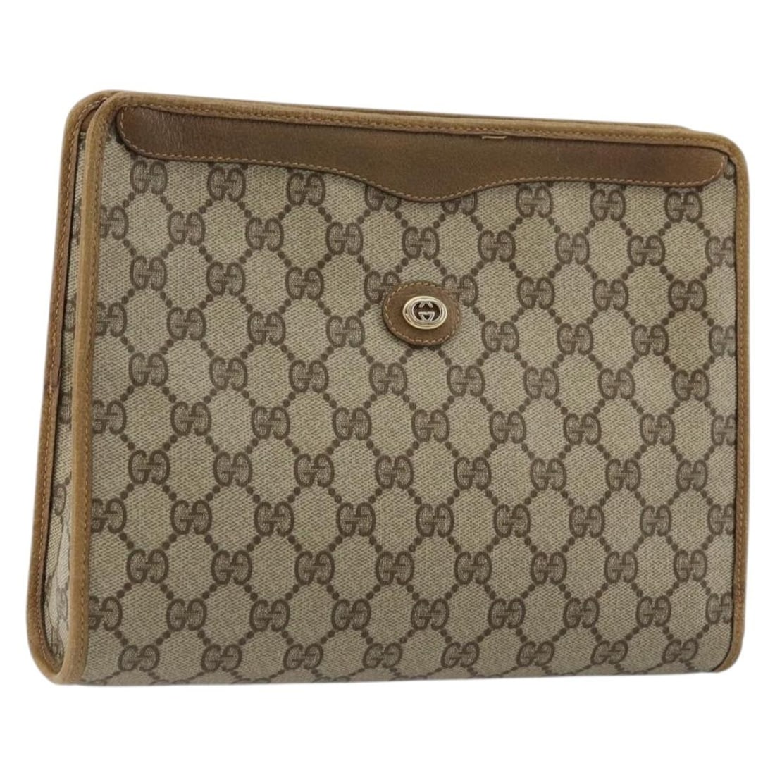 Gucci GG Supreme beige gold PVC leather clutch bag Italy: Gucci GG Supreme beige gold PVC leather clutch bag Italy This GUCCI GG Supreme clutch bag features a beige and gold color scheme and is crafted from PVC leather and GG canvas. Designed for women, it o