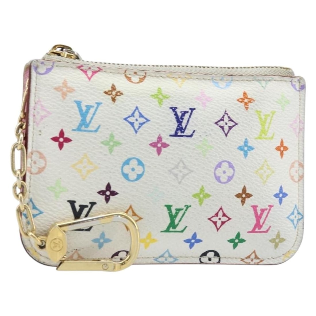 Louis Vuitton M93734 Multicolor Canvas Coin Purse White Pochette Cles NM: Louis Vuitton M93734 Multicolor Canvas Coin Purse White Pochette Cles NM Louis Vuitton Pochette Cles NM coin purse in white Monogram Multicolor Canvas. This item is a coin purse style piece made in Sp