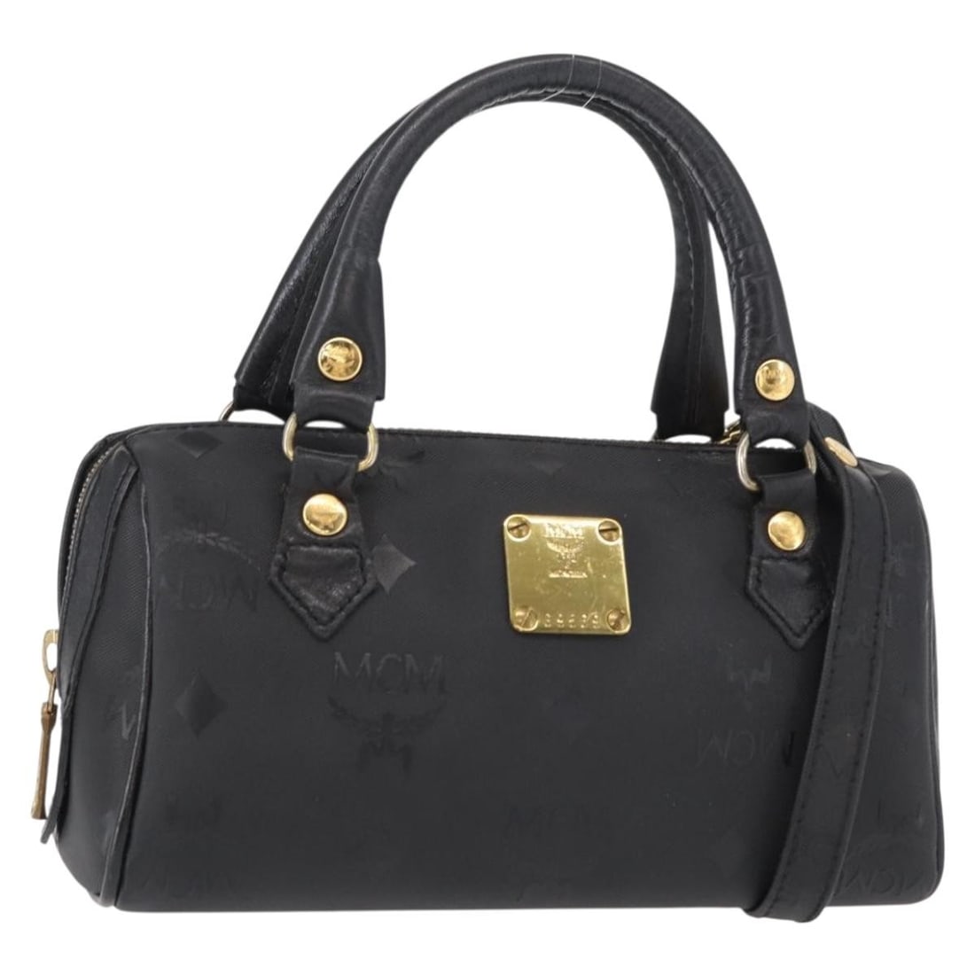 MCM Vicetos Black Gold PVC Hand Bag 2way Auth 152389: MCM Vicetos Black Gold PVC Hand Bag 2way Auth 152389 Introducing the MCM Vicetos Logogram Hand Bag, a stylish accessory crafted from durable PVC leather. This elegant handbag showcases a chic black an